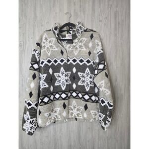 Vintage Arctic Image L Sherpa Fleece Quarter Zip Snowflake Fair Isle Pullover
